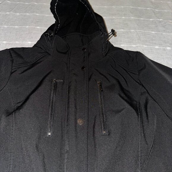 DKNY Women's Hooded Zip-Front Long Anorak Coat 1XL Front Button Close Pockets - Picture 9 of 9